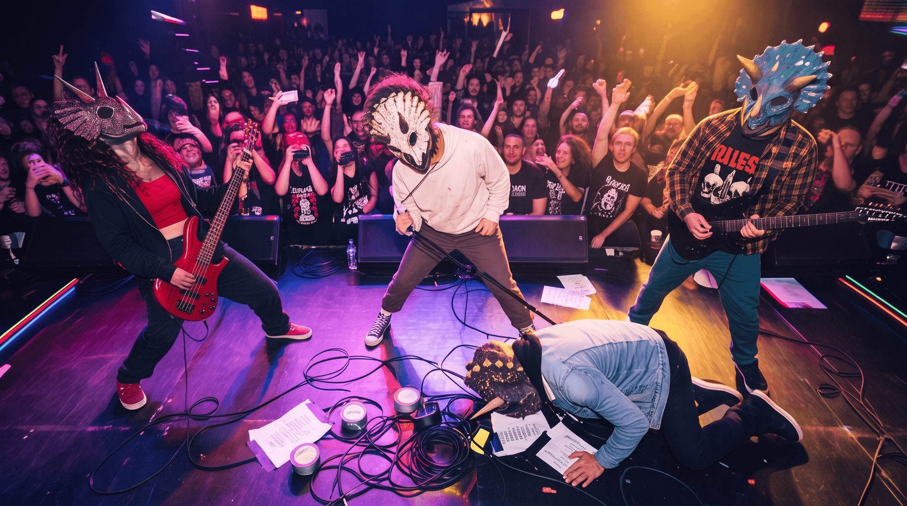 Brutalitops on stage in horned skull masks