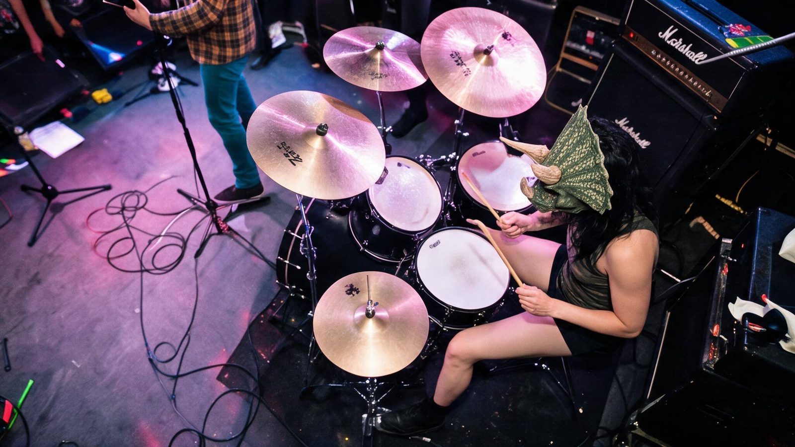 Brutalitops drummer mid-hit